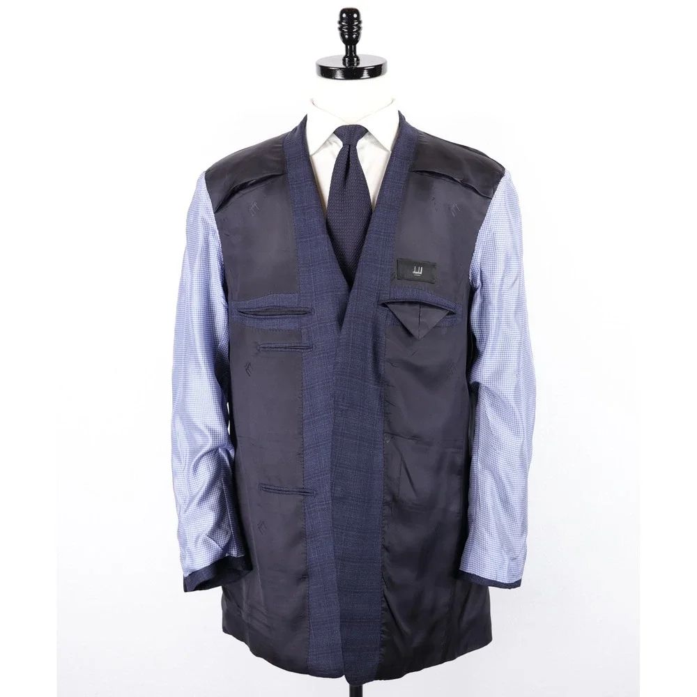 Dunhill London x Zegna Sport Coat 44L Blue Plaid Silk Wool Blazer Made in Italy